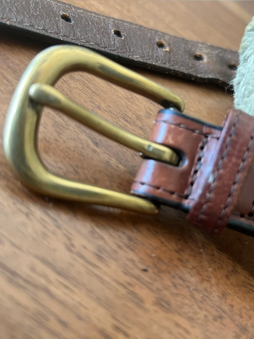 Men's Woven Braided Belt in Light Sage with Brown Leather Trim